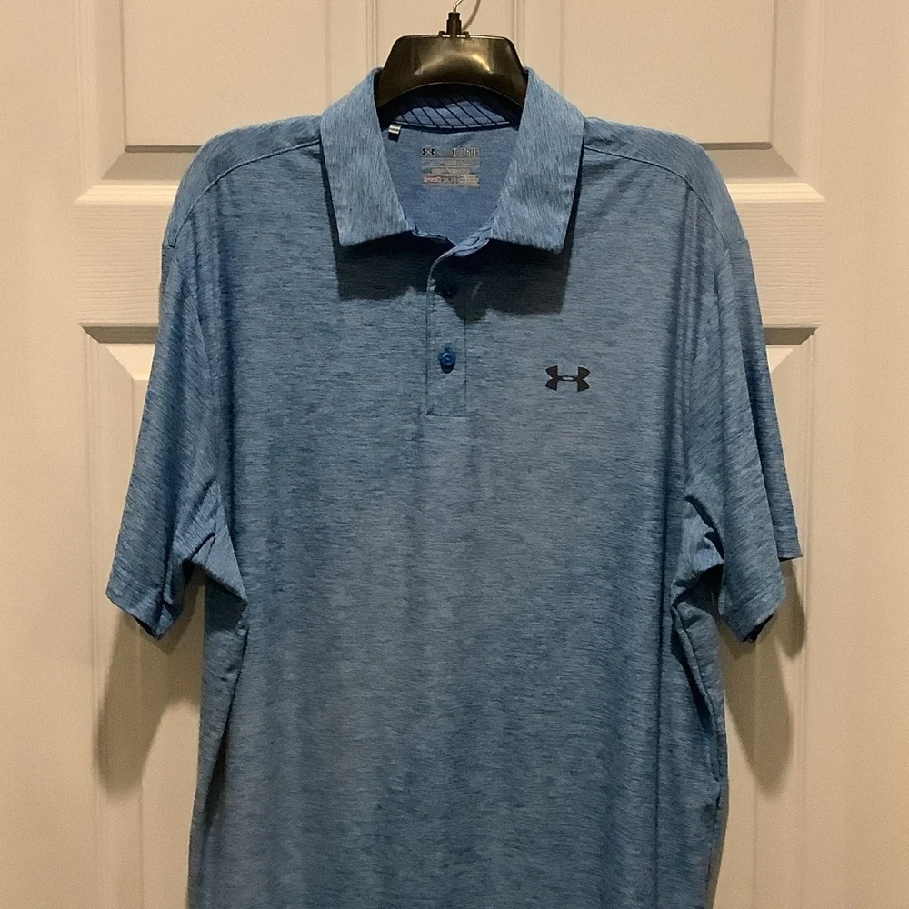 Under‎ Armour Men's Heathered Blue Polo, loose, Heatgear, XL